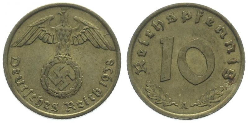 3. Reich 10 Pfennig 1938 A